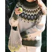Women's Sweater Fashion Floral Ribbed Crew Neck Knitted Long Sleeve Regular Tops Knit Going out Weekend White Blue Fall