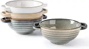 GBHOME Ceramic Soup Bowls with Double Handles, 24 OZ Soup Cups Set for Soup, Cereal, Stew, Salad, Noodles, Ramen，Microware &Dishwasher Safe, Set of 4