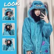 Sully Fleece Robe Hooded Blanket Winter Pajamas Cartoon Bathrobe Oodie