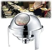 Roll Top Chafing Dish Stainless Steel Round Chafer 6 Qt,Buffet Server Warming Tray Food Buffets Food Warmer for Parties Buffet Set Chaffing Dishes,6 Quart,for Wedding,Banquet,Catering Events