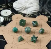 Green Aventurine 7Pcs Sacred Geometry Set Platonic Solids with WoodenBox15-20MM