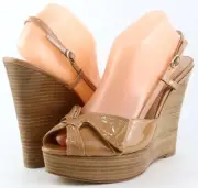 $260 JOAN&DAVID ANNALYN Natural Patent Leather Designer Platform Wedges 9.5