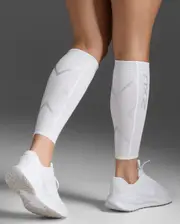 Compression Calf Guards, 2XU, L, White/White, Unisex