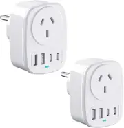 AU to EU Travel Adapter 2pcs, Autralia to European Travel Plug with 4 USB