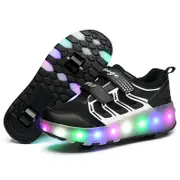 Rechargeable Double Wheel Roller Skating Shoes - Ultra Light Mesh - Black - Size 41