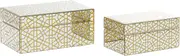 CosmoLiving by Cosmopolitan Wood Geometric Hinged Lid Jewelry Box, Set of 2 11", 9"W, Gold