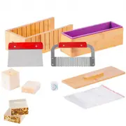 VEVOR Soap Making Kit, Bamboo Cutting Box and Inner Box with Silicone Mold, Stainless Steel Straight Cutter and Wavy Cutter, 100 Bags and 105 Stickers