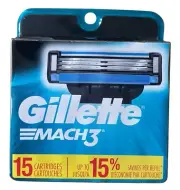 Gillette Mach 3 Razor Cartridges Pack Of 15 Brand NEW FREE SHIPPING
