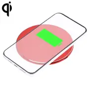 10W QI Plaid Pattern Round Metal Wireless Charger - Red