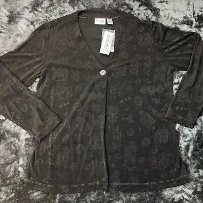 Chicos Travelers Size 3 Brown Reto Print Jacket Single Button NWT