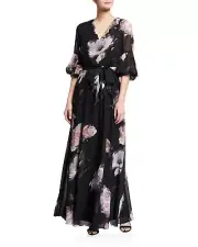 Aidan Mattox Flower Print Chiffon Maxi Dress Size 4 NWT