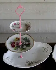 2sets DIY fittings2make PINK BLACK Vintage Cake Plate Stand High tea retro funky