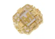 10k or 14k Two Tone Gold Mens Real Gold White CZ Accented Letter M Ring
