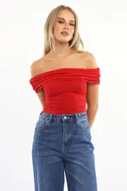 Red Off Shoulder Bodysuit Supersoft - Size 16XL, Women's Bodysuit