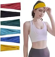 [TINY SPARK] Sports Headbands for Women 6pcs,Yoga Workout Headbands Non Slip Yoga Headbands for Women‘s Hair Sport Hair Bands Cloth Headbands Stretchy Hair Band Summer Hair Accessories Elastic Hair Bands(B)