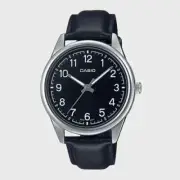 CASIO Men's Quartz Watch MTP-V005L-1B4 | Black Leather Band, Black Dial, Water