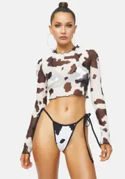 [BINYA] Fedra Cow Print Mesh Top