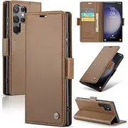 SINIANL Samsung Galaxy S23 Ultra Wallet Case with RFID Blocking, Samsung S23 Ultra Case Wallet for Women Men Card Holder Magnetic Clasp Kickstand Leather Book Folio Case for Galaxy S23 Ultra Brown