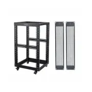 RIVECO 18U Open Frame Server Rack with Brake Casters- Heavy Duty 4 Post 19-in...