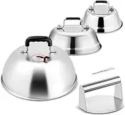 Leonyo 3Pcs Basting Cover & Burger Press Set, 12 & 9 & 6.5 Round Cheese Melting Dome, Heavy Duty Griddle Dome Steam Lids, Stainless Steel Bacon Press for BBQ Flat Top Grill Cast Iron