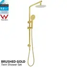 Brushed Gold 2 In 1 Round 8'' Shower Head Set Sliding Rail Handheld Mixer Taps