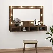 Brown Oak LED Mirror Cabinet 90x31.5x62 cm - Versatile Makeup Organizer and Illuminated Beauty Mirror with Adjustable Lighting for Bedrooms or Bathrooms