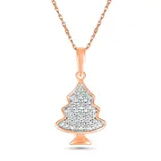 0.05 CT. T.W. Natural Diamond Christmas Tree Pendant in Sterling Silver with 14K Rose Gold Plate
