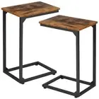 C Shaped End Tables, TV Trays Set of for Living Room, Slide 2 Rustic Brown