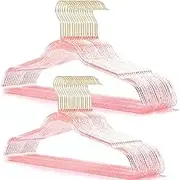 Pink Clothes Hangers 16", 40 Pack Plastic Clear Coat Hanger for Adult Closet, Durable Bling Ganchos de Ropa with Swivel Hook, Notched Shoulders & Ultra-Thin Space Saving Laundry Hanger for Dress Suits