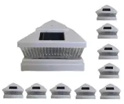 10 Pcs White Solar Garden Outdoor Cap Post Light 6X6 Plastic with 5 LED Bulbs