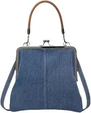 AIMALL Autumn Handmade Small Bag Women's Denim Stitching Messenger Shoulder Bag Portable Slung in Dark-Blue & Light-Blue