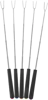 ibasenice 5Pcs Stainless Steel Barbecue Forks with Plastic Handles Portable Roasting Skewers for Outdoor Cooking Camping BBQ and Picnics for Hot Dogs and Marshmallows