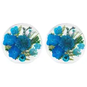 2x Leni Handcrafted Round Home Resin Drinks Coaster Real Flower Meadow Blue