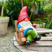 Drinking Coffee Faceless Garden Gnome Statue Decoration 7.1" Figurine Ornament