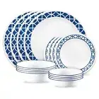 Corelle Cobalt Circles 16-Piece Vitrelle Glass Dinnerware Set Service for 4 NIB