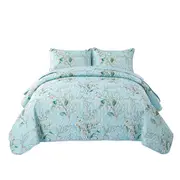 Floral Checked Quilted Bedspread Set Coverlet Throw Rug Pattern Five