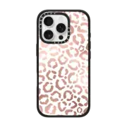 iPhone 16 Pro Impact Case Chic Modern Pink Rose Gold White Leopard Cheetah Animal Print