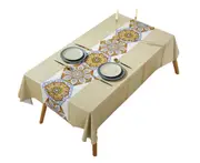 100X160CM Bright Golden Lotus Printed PVC Tablecloth Pastoral Style Hotel Table Cloth Oil-proof Waterproof and Anti-scalding