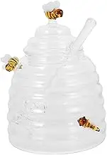 BIUDECO Honey Storage Jar with Dipper Stick Glass Honey Dispenser for Easy Honey Serving