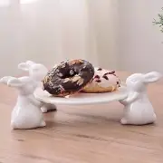 Bunny Rabbit Ceramic plateDishes Dessert Food Server Traycute Cake Stand Tablew