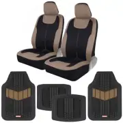Motor Trend Beige Front Car Seat Covers 2-Tone Sport Design & Car Floor Mats (for: Mini)