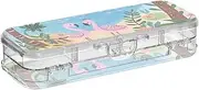Yoogain Beach Coconut Tree Flamingos Clear Pencil Plastic Box Double Layer Pens Case Hard For Art Supplies With Lid