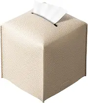 REGELETO Square Tissue Box Cover, Pu Leather Tissue Box Holder with Bottom Belt Modern Stylish Tissue Box Organizer for Bathroom, Bedroom, Hotel, Office Desk 5"X5"X5"