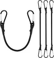 Black Bungee Cords with Carabiner Hooks, Heavy Duty Outdoor 8 Inch Short Bungee Straps Elastic Rubber Rope Cord Adjustable for Bike, Luggage, Tent Camping