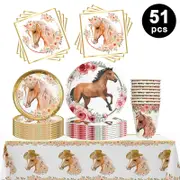 Horse Theme Party Tableware 10 Guest Pack Plates Cups Napkins Tablecloth