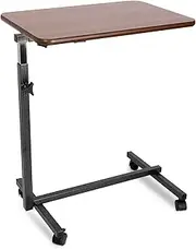 Altus Adjustable Overbed Bedside Table with Rolling lockable Wheels laptop walnut home hospital (Medium)