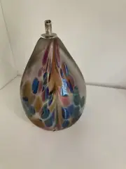 Vintage Brian Maytum Studio Iridescent Pulled Feather Art Glass Oil Lamp 1984