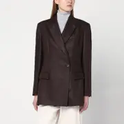[Brunello Cucinelli] Shiny brown linen twill jacket 40 IT Brown