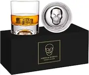 Hand Blown Crystal Skull Whiskey Glasses, Set of 2 Bourbon Glasses In Gift Box - 10 Oz Old Fashioned Glasses for Scotch, Cocktail, Rum - Perfect Gifts for Halloween, Christmas, Thanksgiving for Men