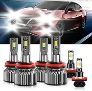 TXBILMOO Compatible For Nissan Maxima 2016-2018 H8 H9 High/Low Beam H11 Fog Light Bulbs, 600% Brightness 6500K White with Cooling Fan, Plug and Play, IP68 Pack of 6